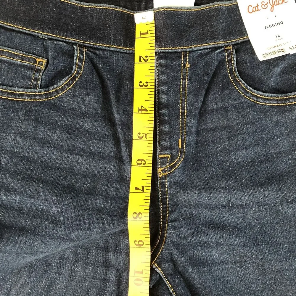 ⁠Cat & Jack Girls Jeggings Dark Vintage Blue Distressed Denim Jeans Size 18 NWT